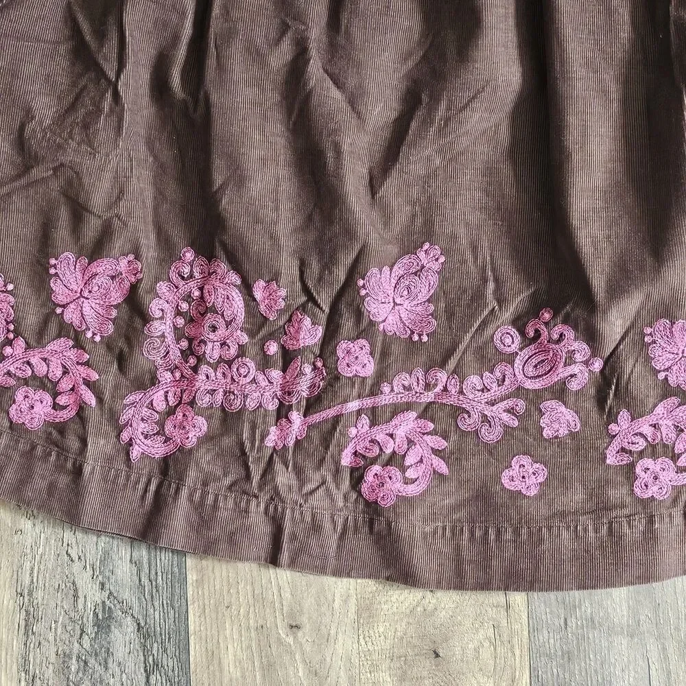 Vintage Mini Boden Corduroy Embroidered Dress Brown Pink Cottagecore 5-6Y